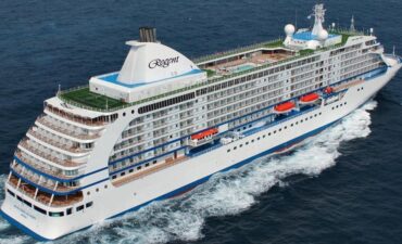 Large cruise ship on ocean