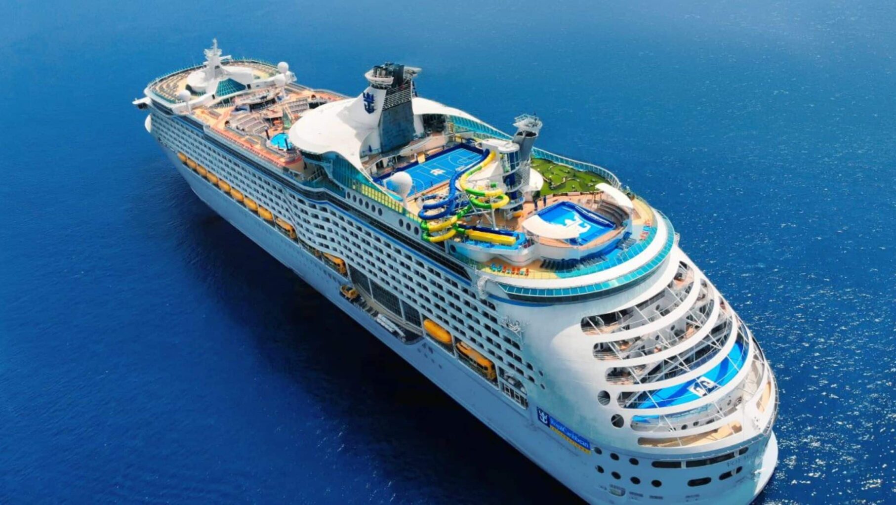 Large cruise ship on blue ocean