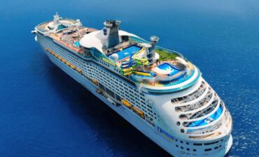 Large cruise ship on blue ocean