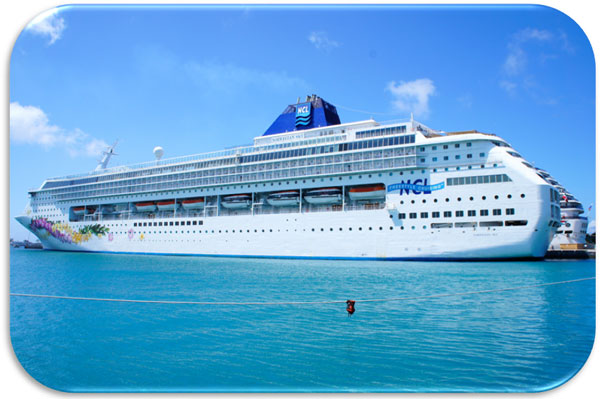 a large NCL cruise ship in the water