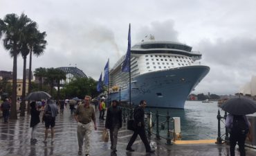 Cruise Passenger steps onboard Ovation of the Seas in Sydney