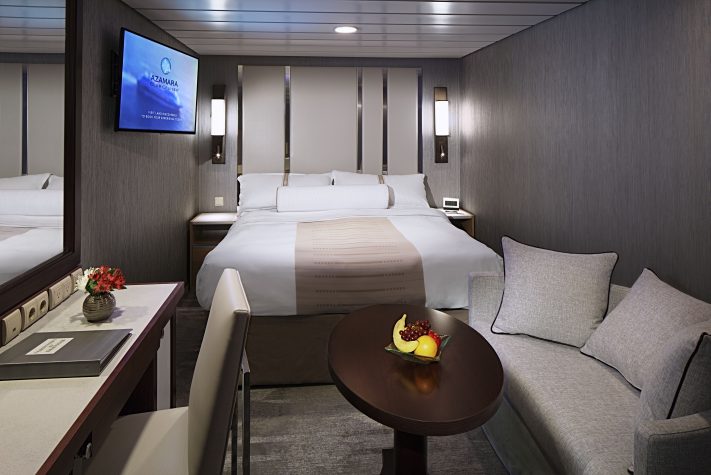 Club Interior Stateroom, Room 7055, Deck 7, Starboard, Midship, Azamara Journey, cruise, ship, bed