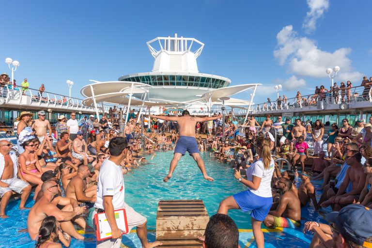 crowded deck on Royal Caribbean