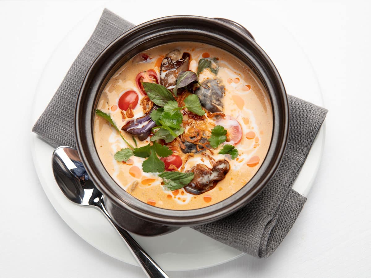 Thai Red Chicken Curry, Coconut Cream, Crispy Shallot