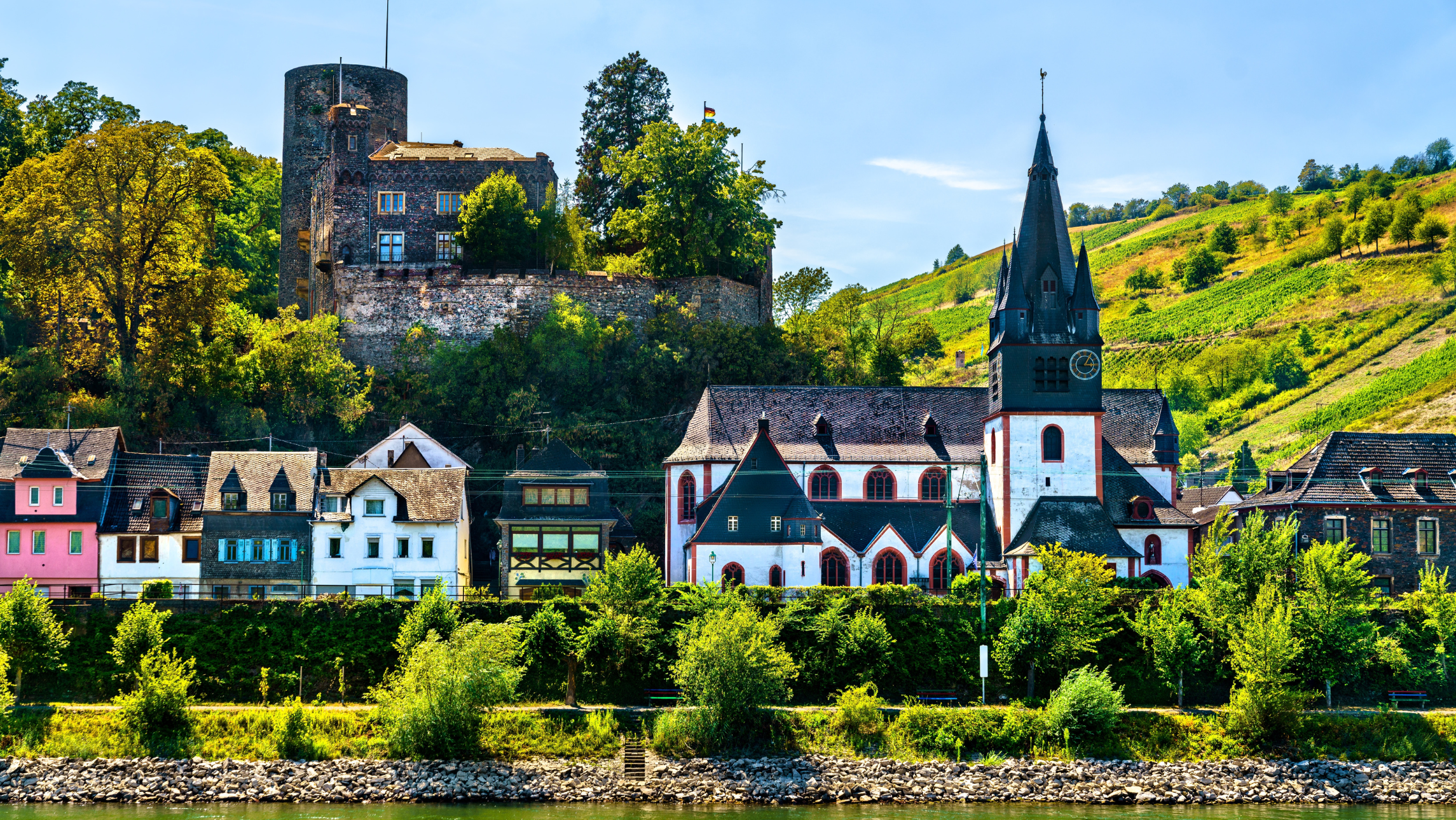 Heimburg Castle above Niederheimbach town in the Rhine Gorge in Germany