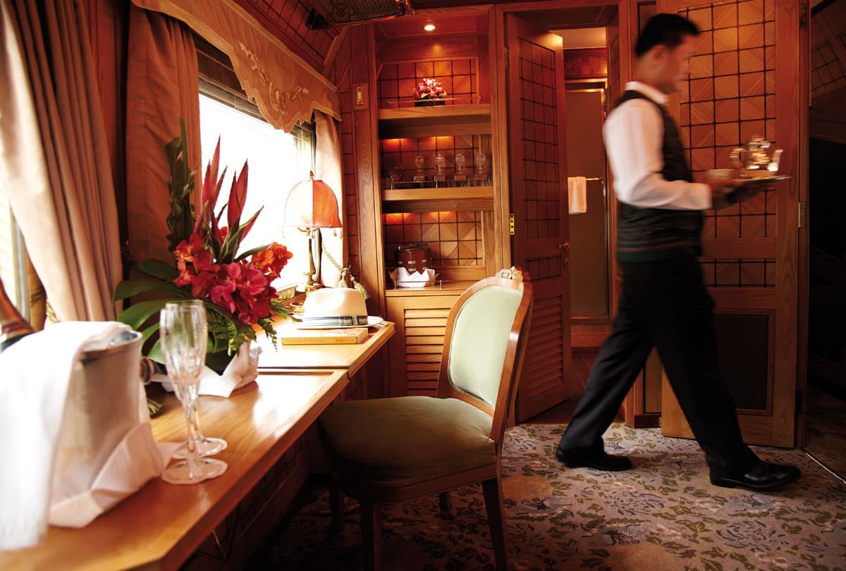 A luxury suite onboard the Eastern and Oriental Express