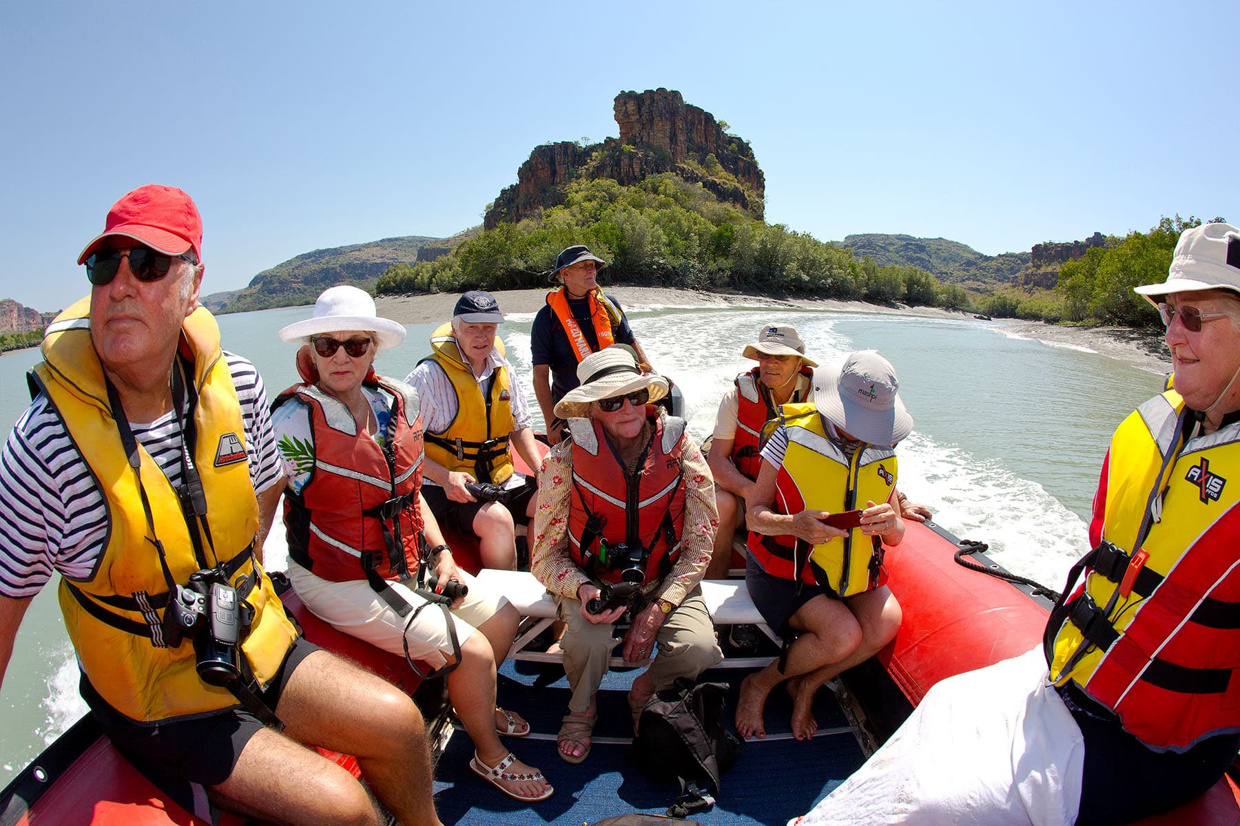 Passengers on the zodiacs