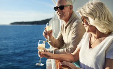 A couple enjoying their world cruise aboard the Sea Princess