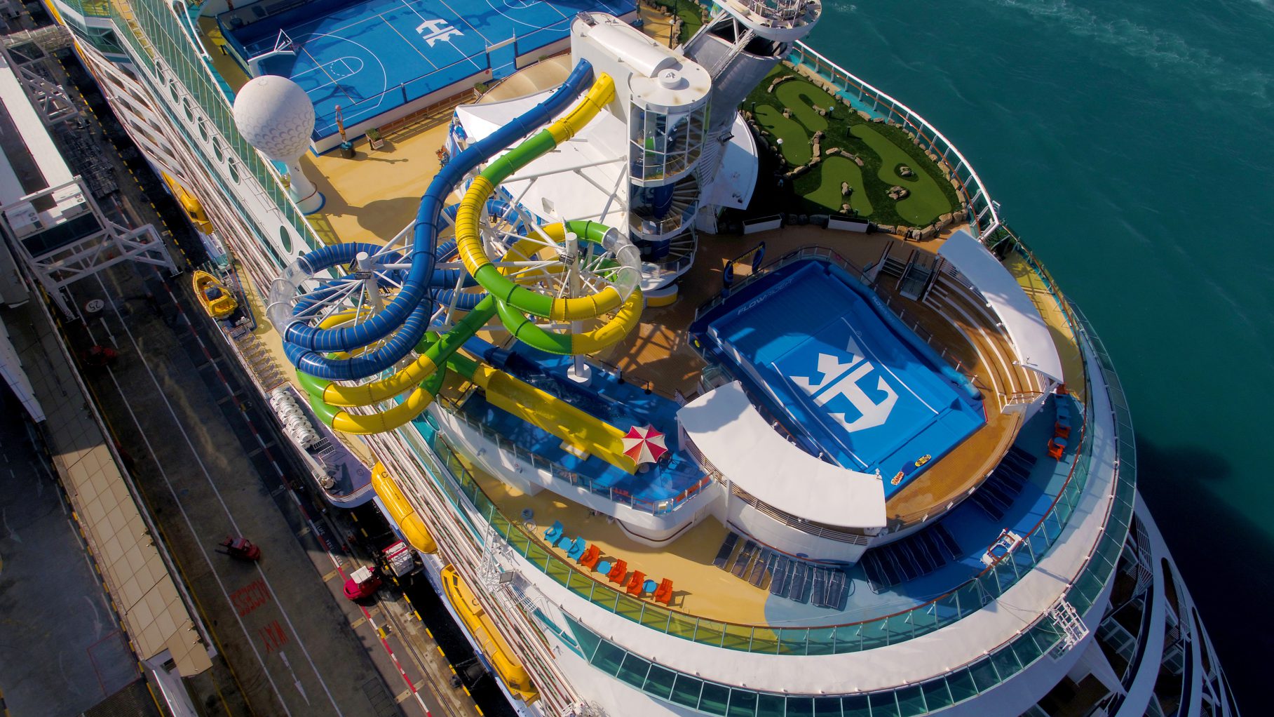 An aerial view of The Perfect Storm on Voyager of the Seas.