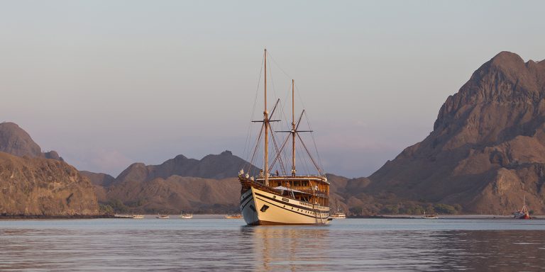 Prana by Atzaro timber phinisi off Padar Island.