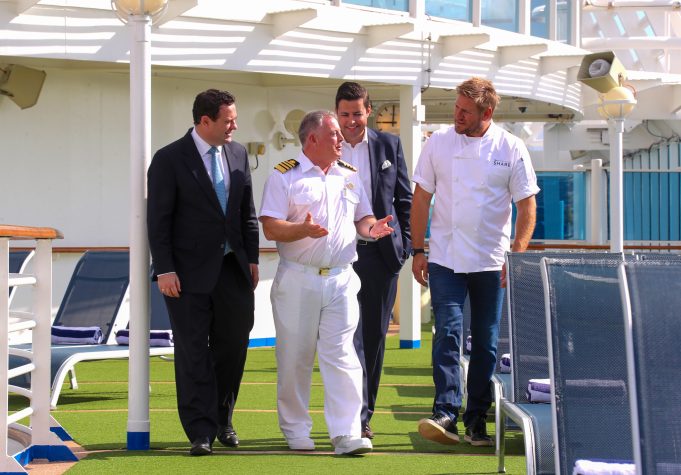 Curtis Stone on board Ruby Princess with the Captain