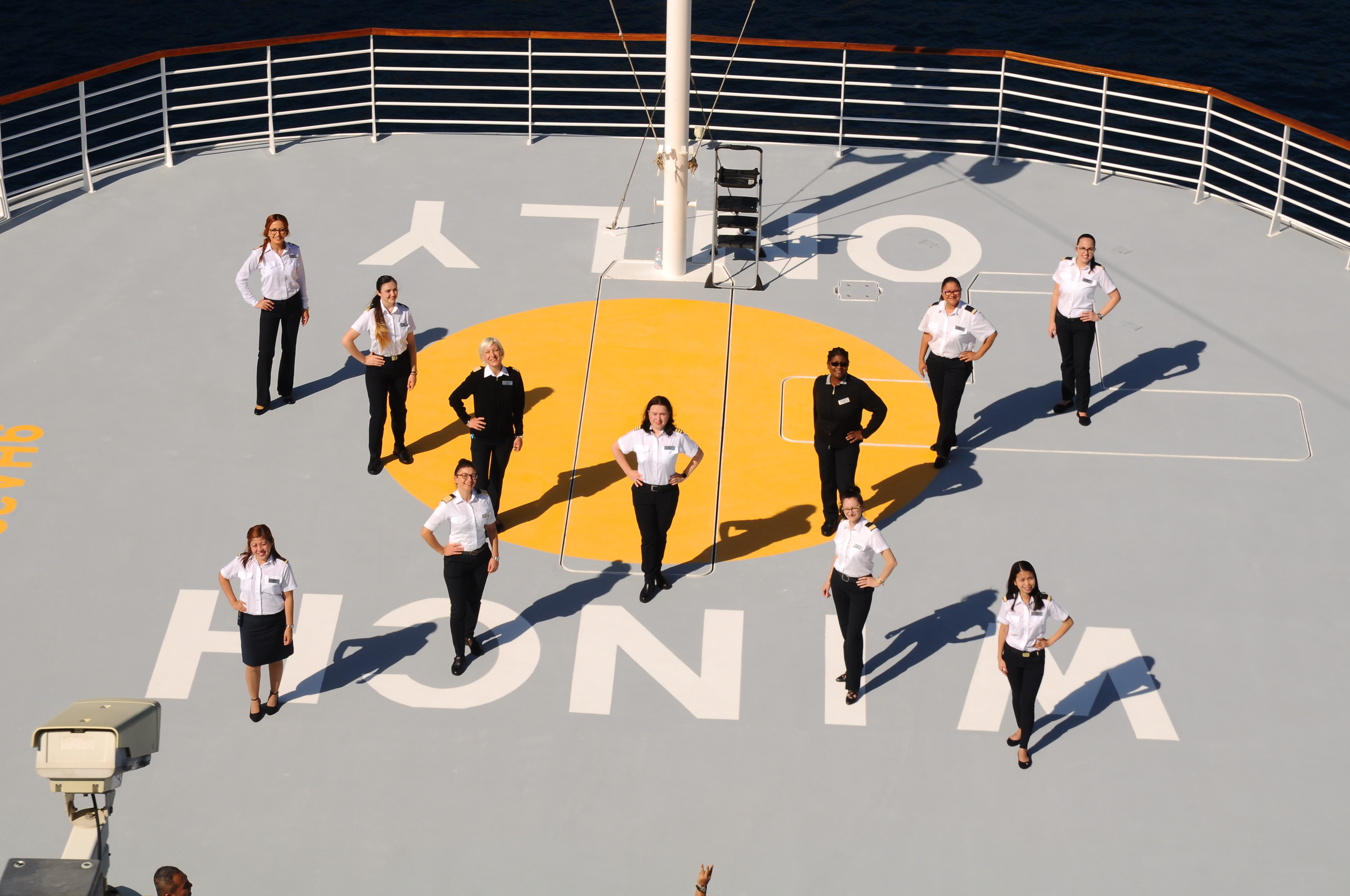 Women crew on the helipad