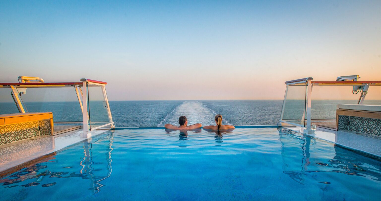 Couple in infinity pool