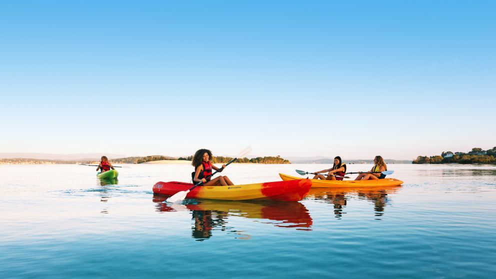 People kayaking on Lake Macquarie