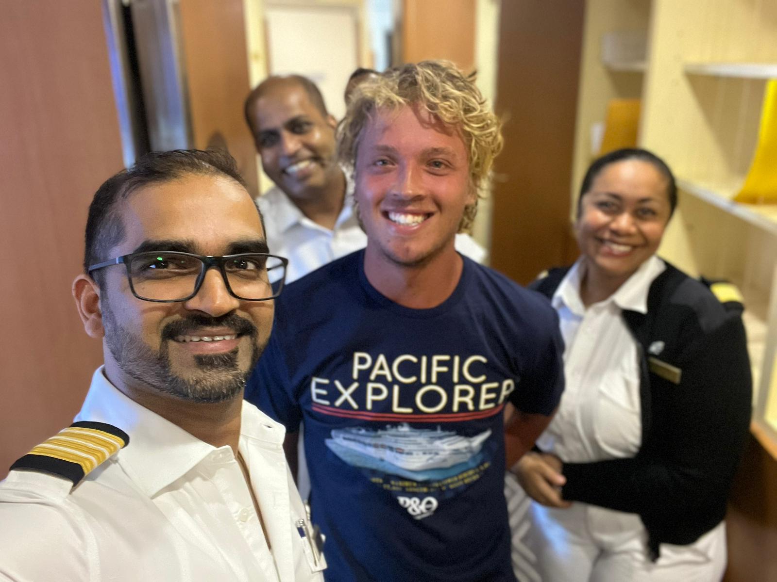 Tom with crew of Pacific Explorer