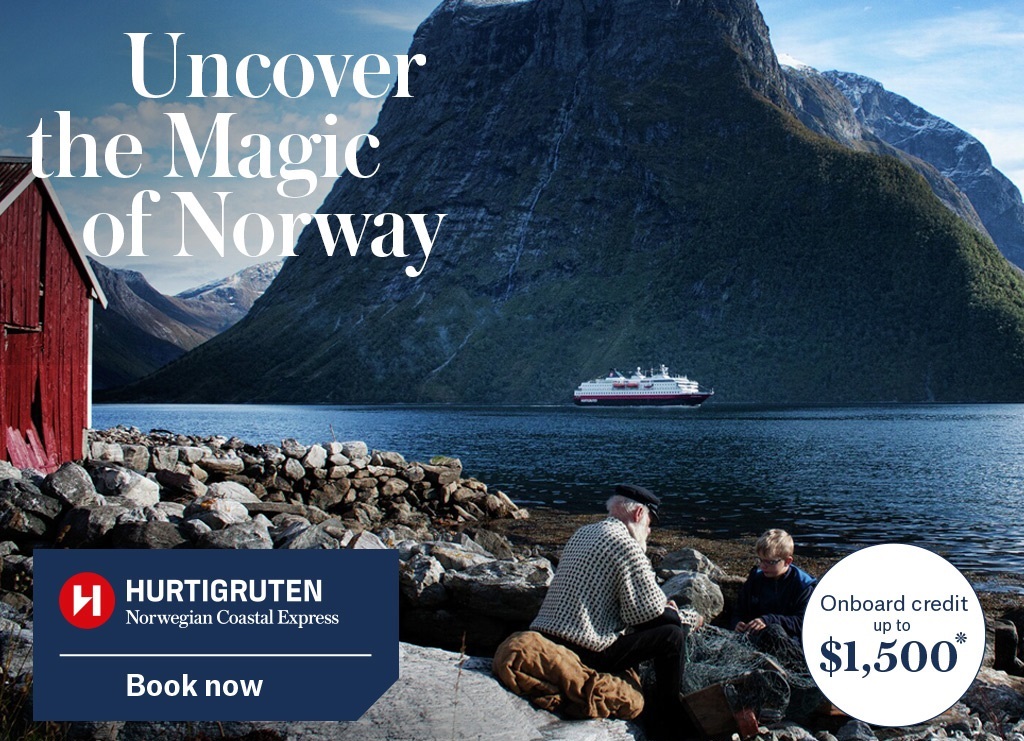 Discover the magic of Norway's coastal journeys and enjoy up to $1,500 onboard credit per cabin