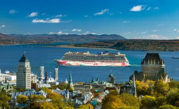 View of city of Quebec from the top of a near building in a clear morning.