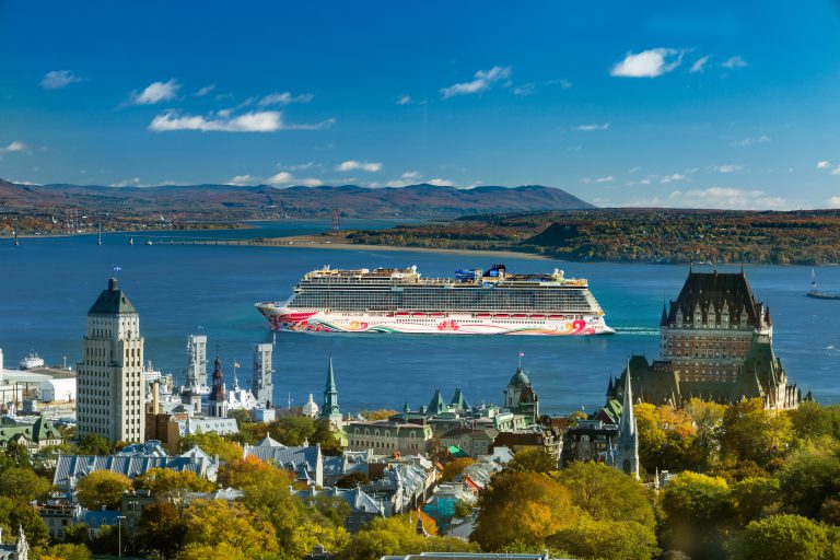 View of city of Quebec from the top of a near building in a clear morning.