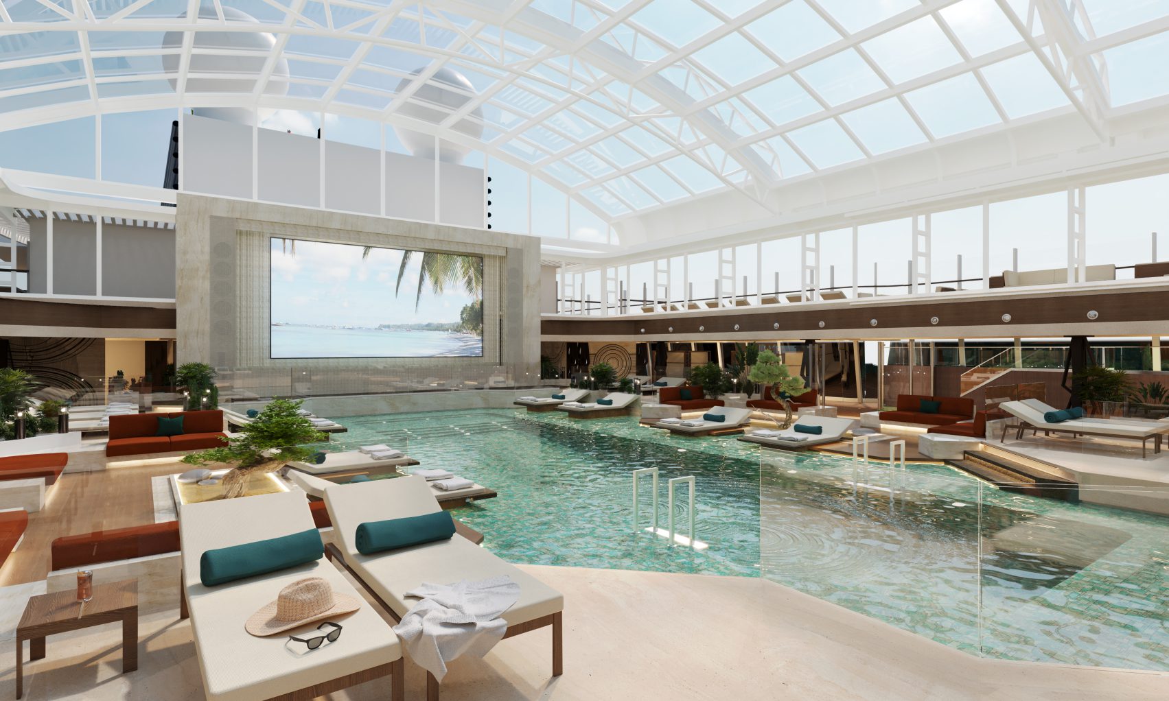 Explora's indoor pool with glass retractable roof