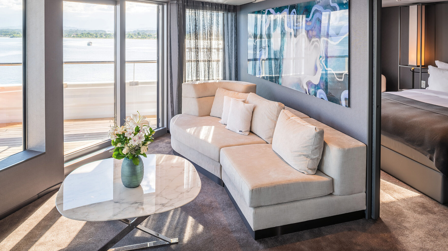 The opulent Panorama Suite on the Scenic Eclipse