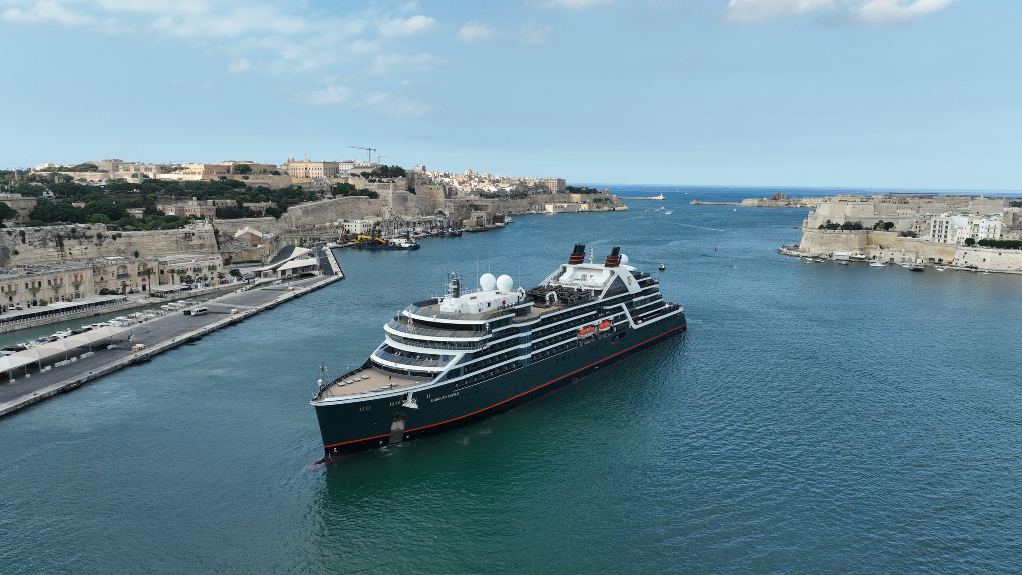 Seabourn Pursuit sails out of Malta on inaugural journey