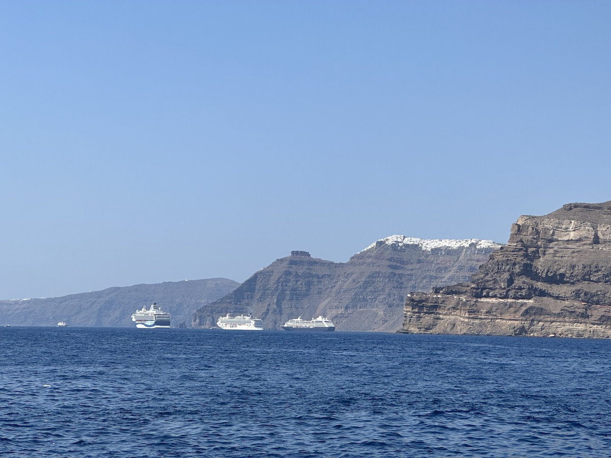 Santorini three ships at anchor