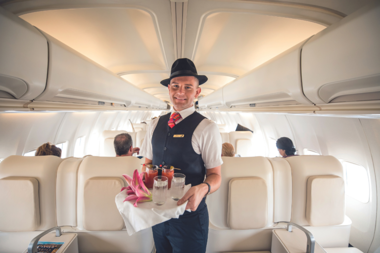 Flight Attendant Serving a Smoothie