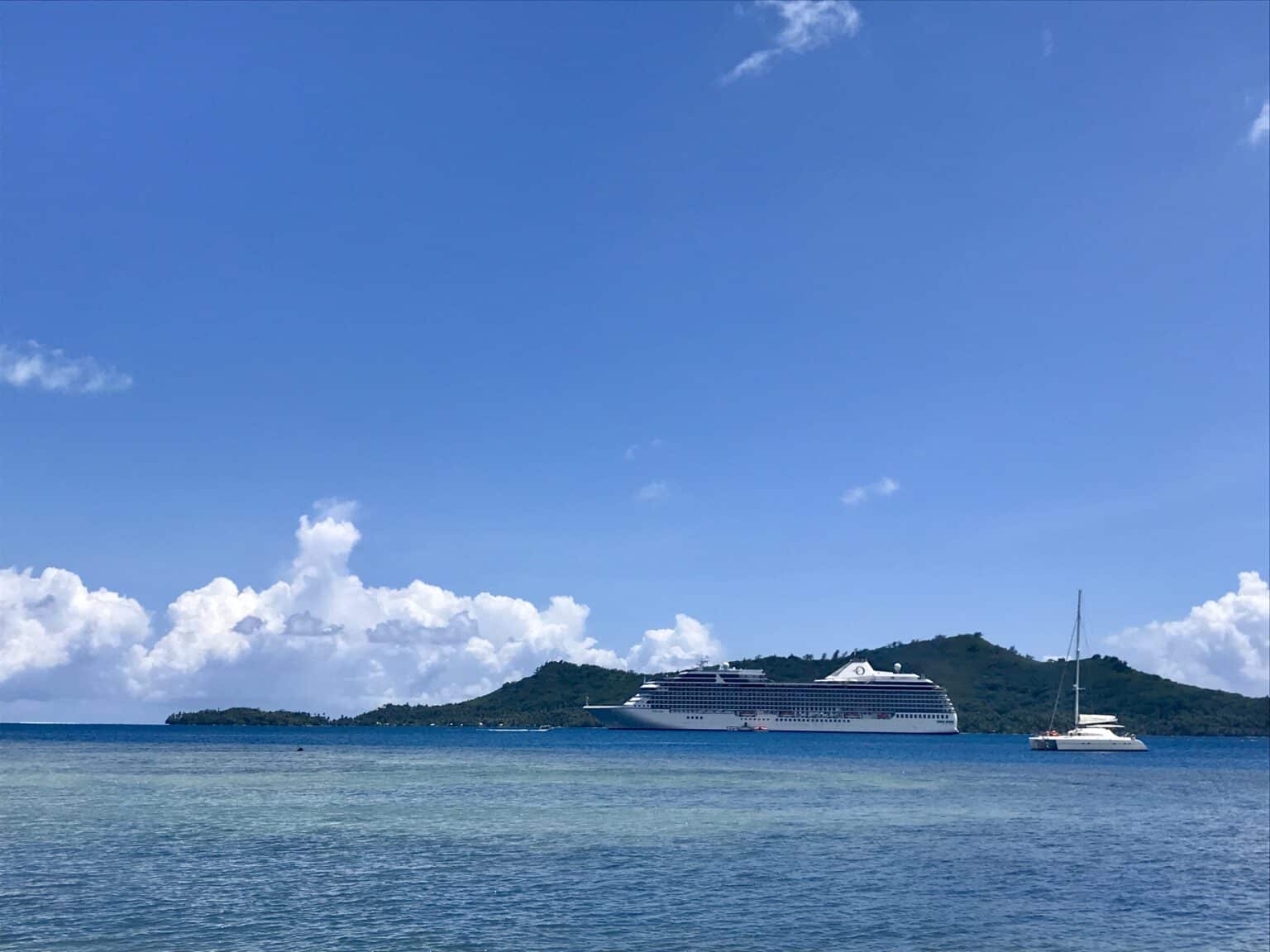 The new Oceania Cruises Regatta sails through Bora-Bora.