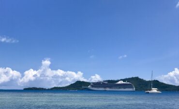 The new Oceania Cruises Regatta sails through Bora-Bora.