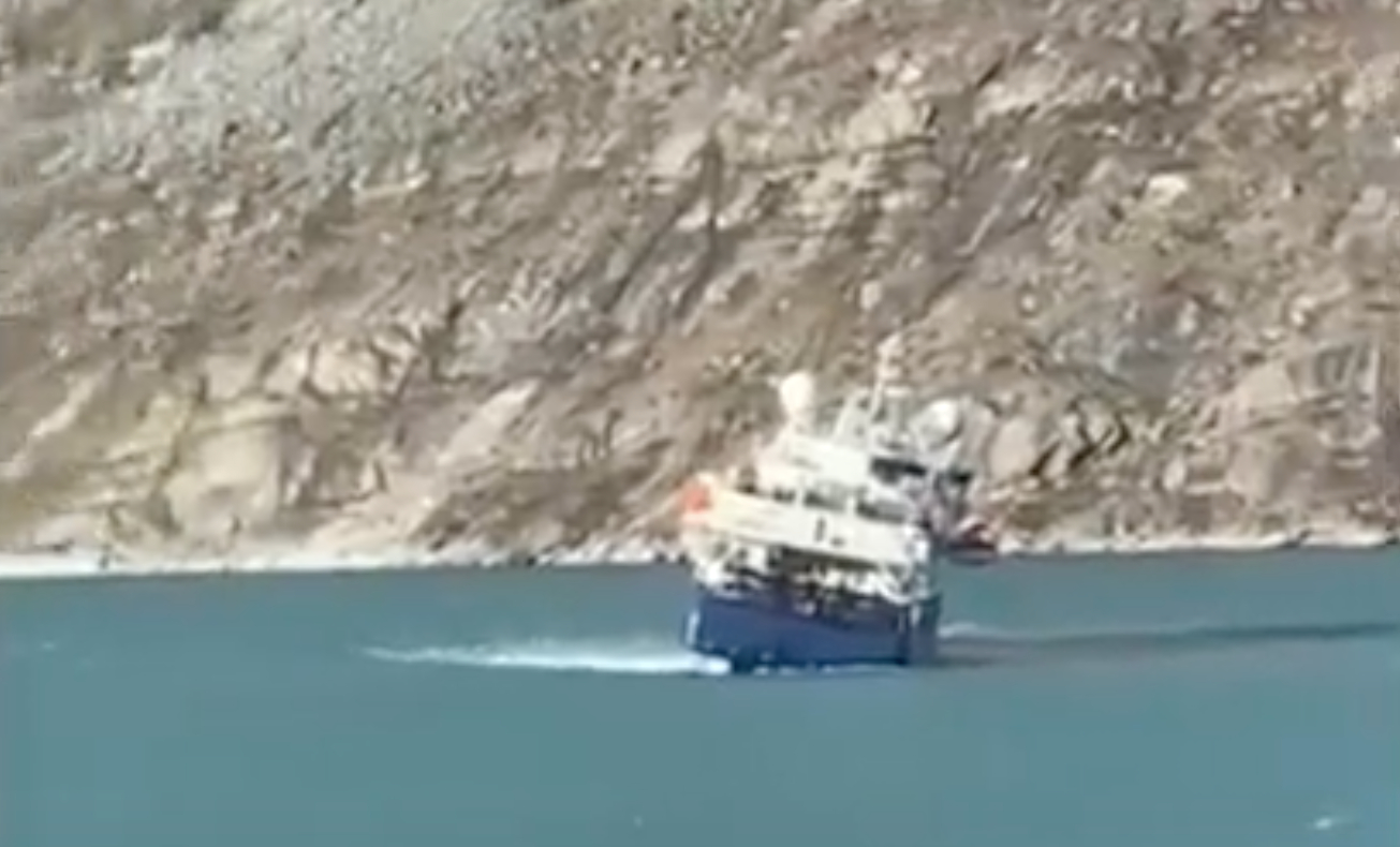 The Ocean Explorer is pulled free in Greenland.