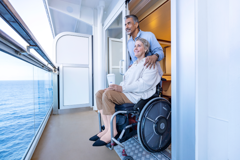 A wheelchair-friendly stateroom for guests with limited mobility.