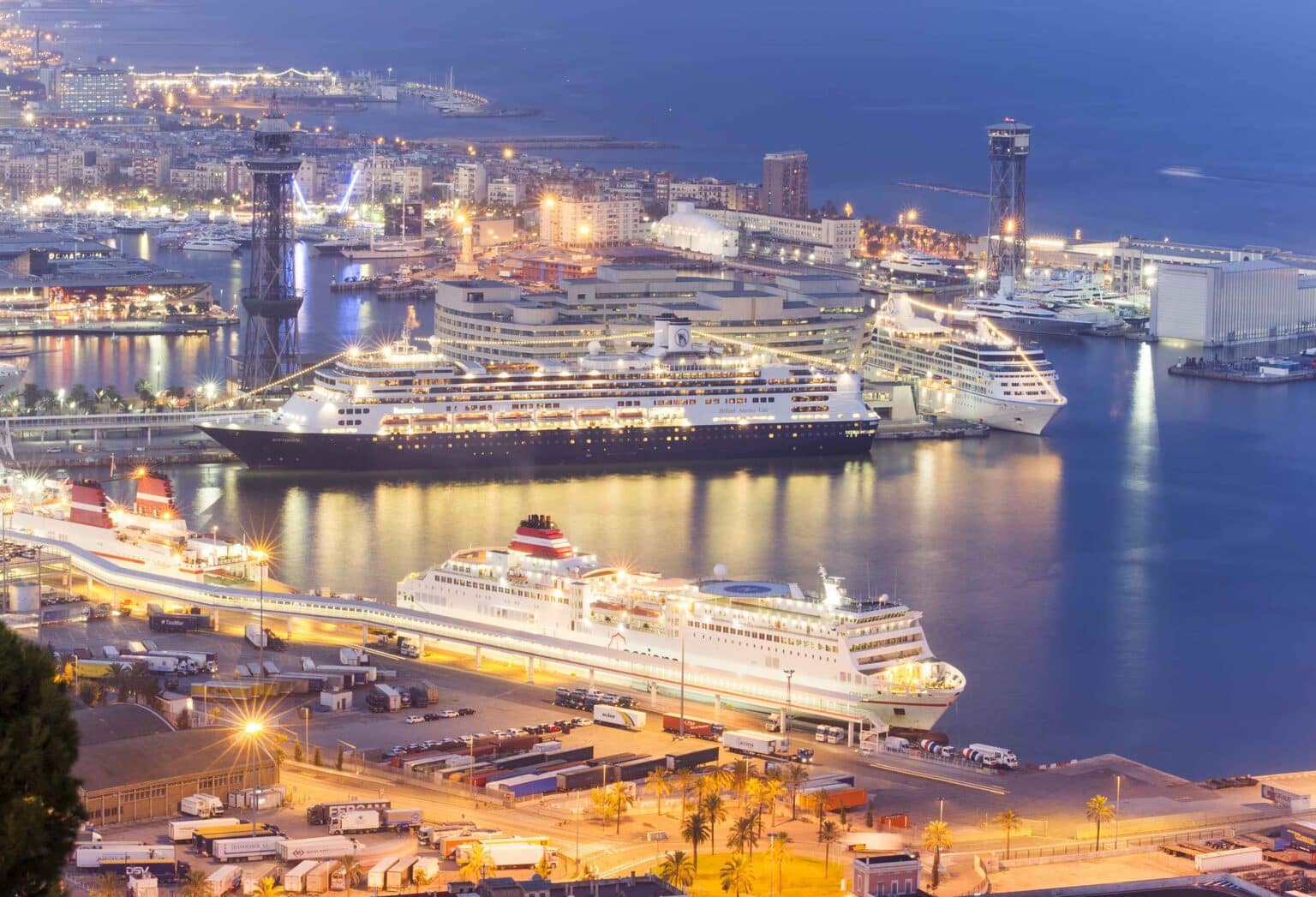 Cruise ships in Barcelona downtown terminal