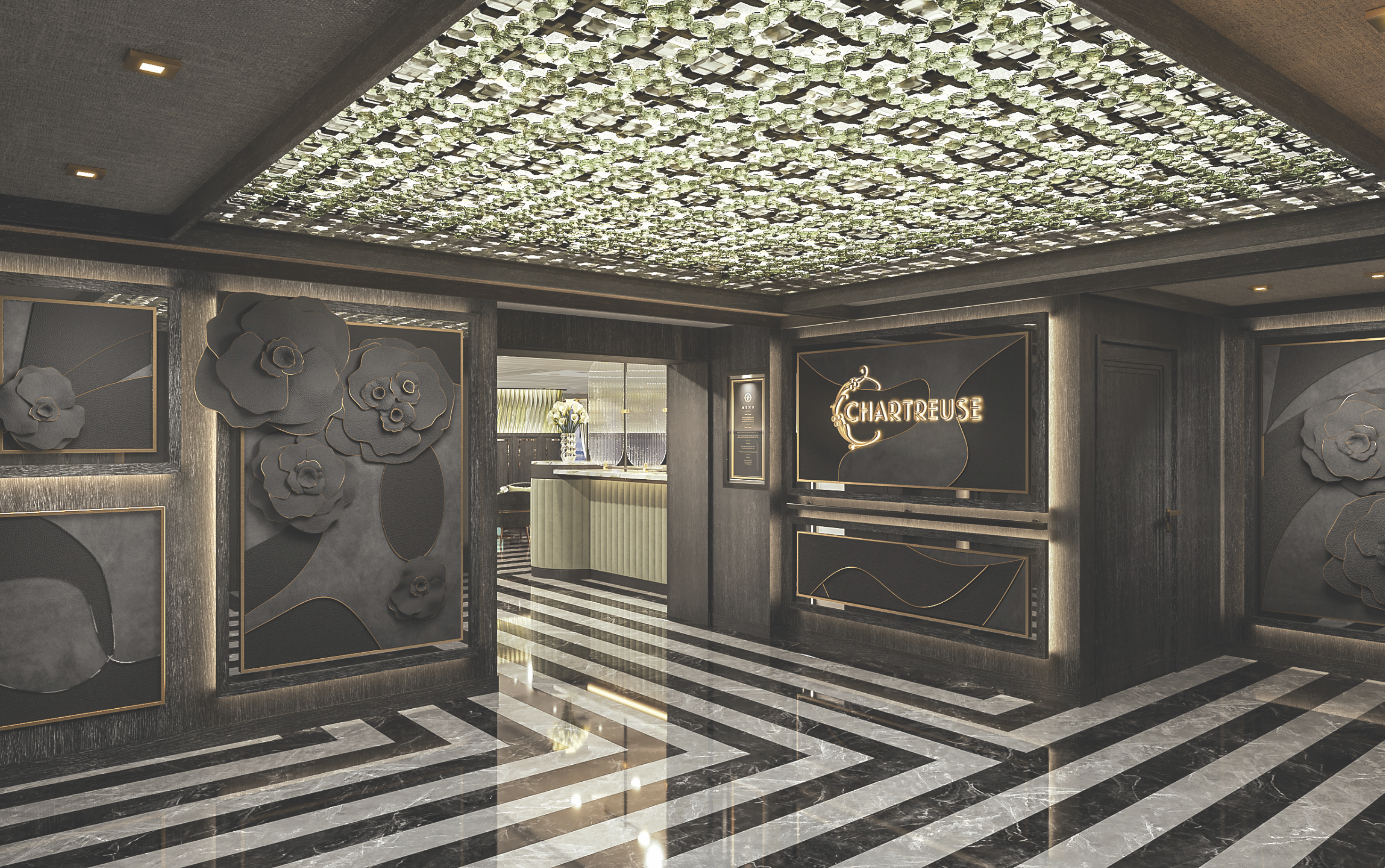 The stunning entrance of Chartreuse on Seven Seas Grandeur