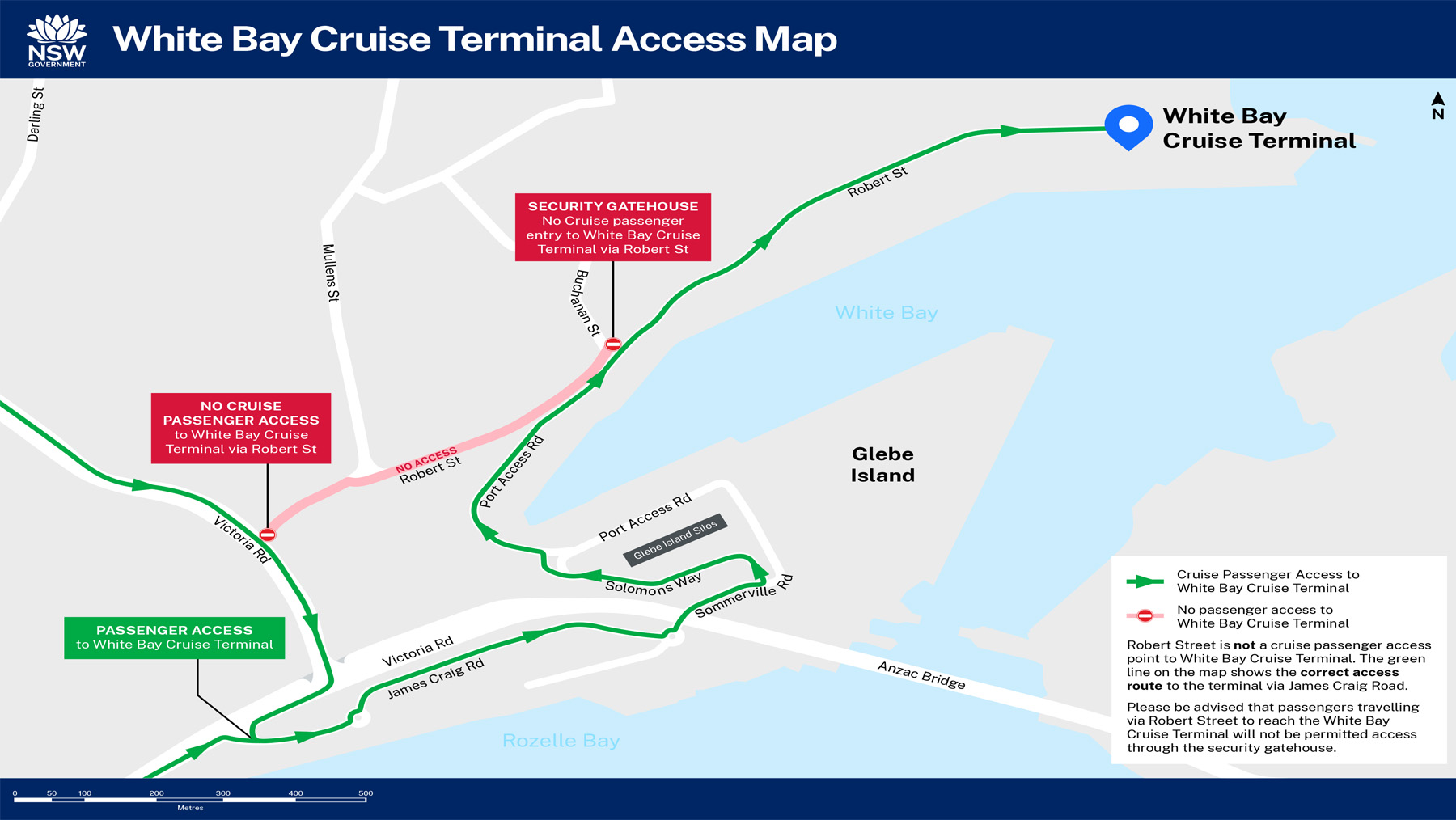 White Bay Cruise Terminal Access Map