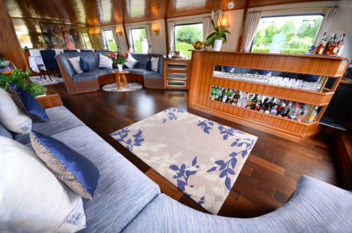 A luxury lounger on board a hotel barge 