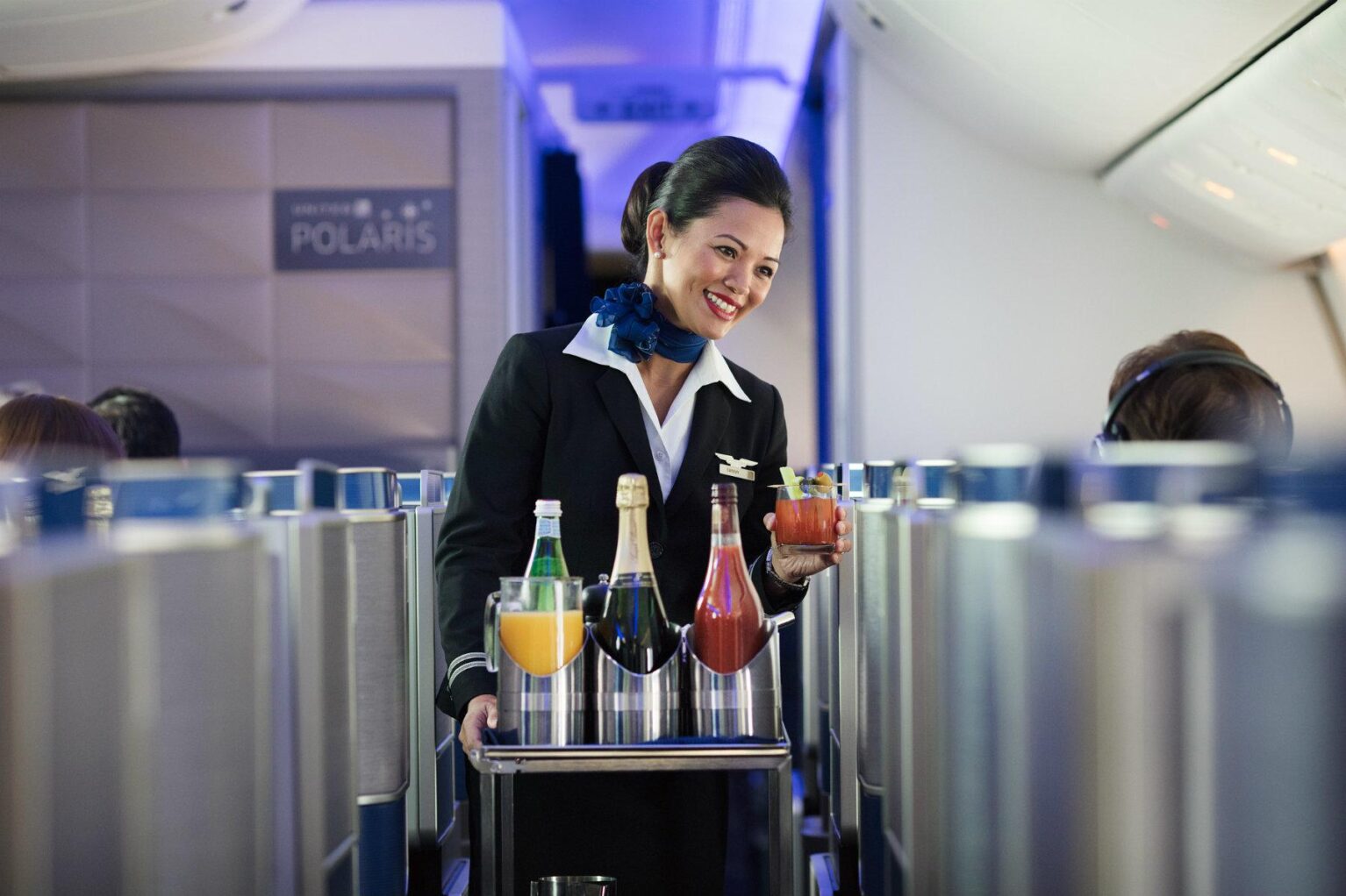 The cabin staff onboard United Polaris