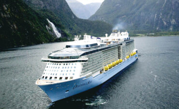 Ovation of the Seas sails through Milford Sound, New Zealand