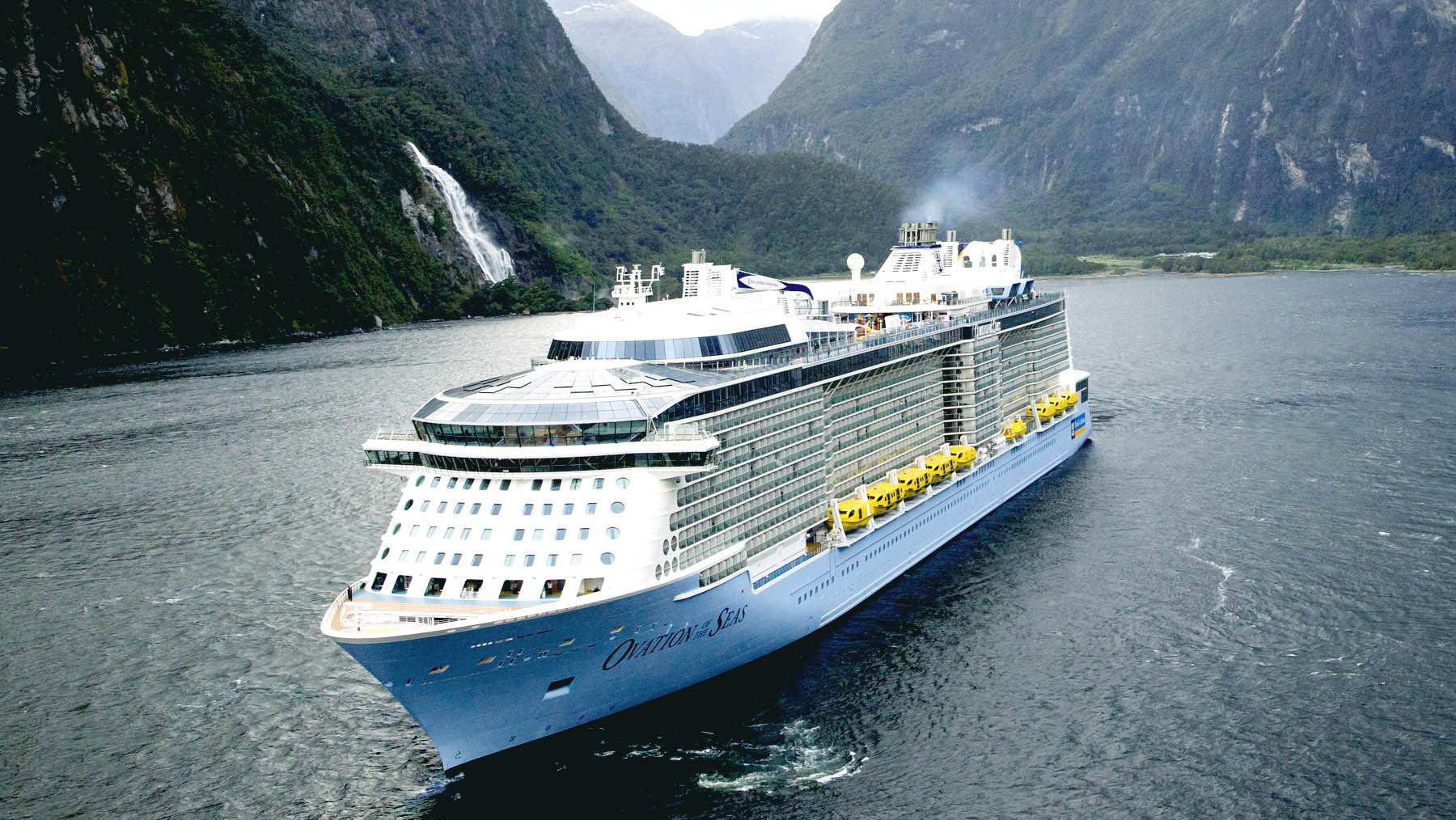 Ovation of the Seas sails through Milford Sound, New Zealand