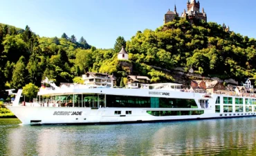 Scenic ship cruising The Rhine river.