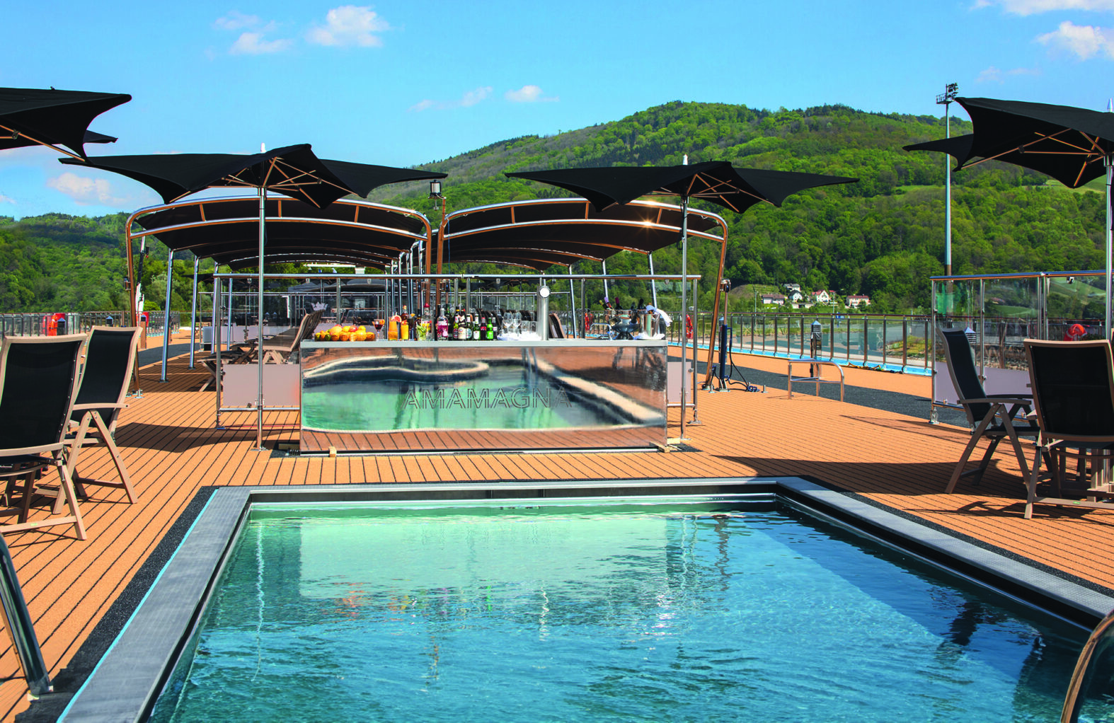 The pool and skybar on board AmaMagna.