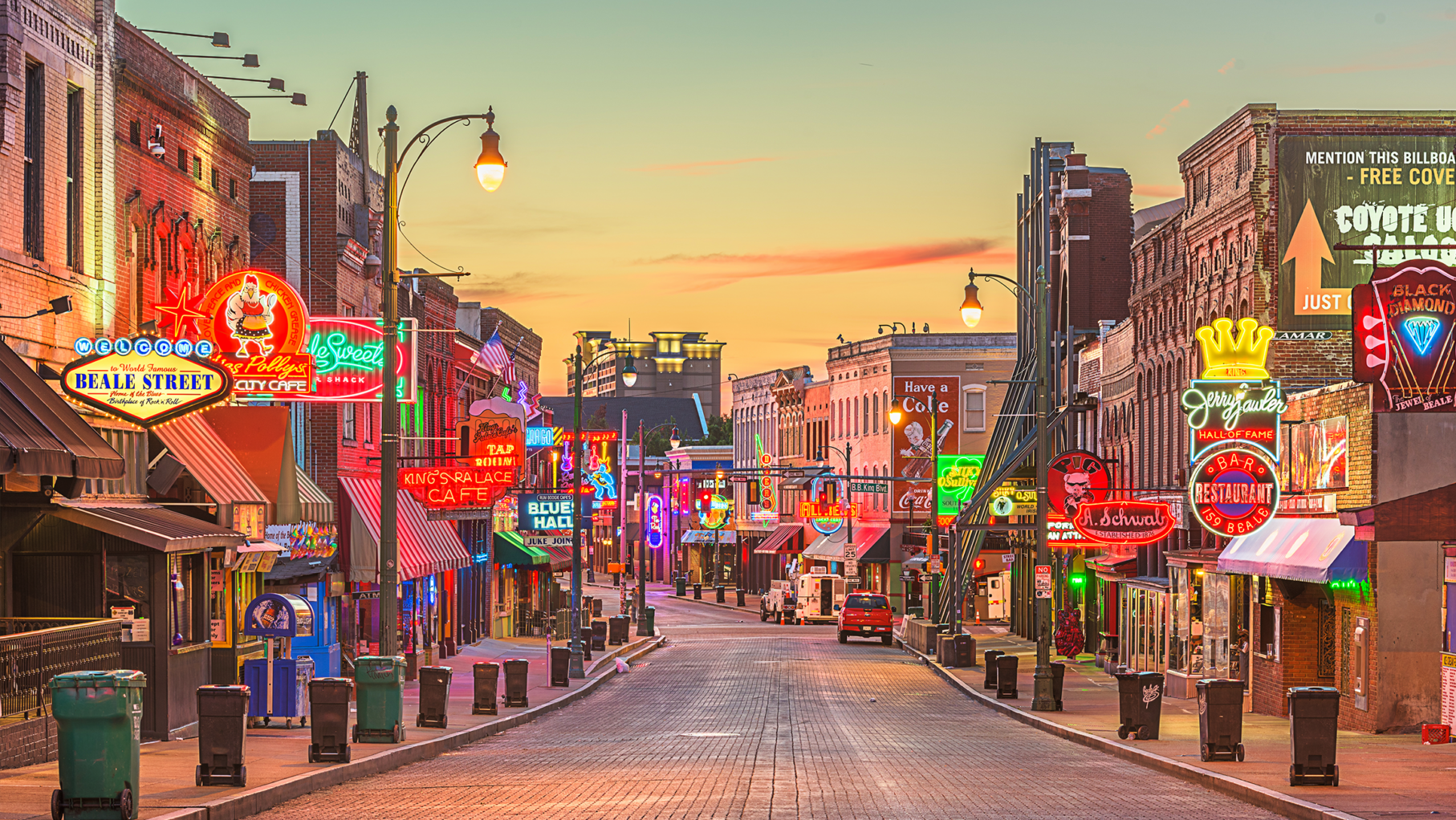 A view of the colourful lights of Beale Street in Memphis