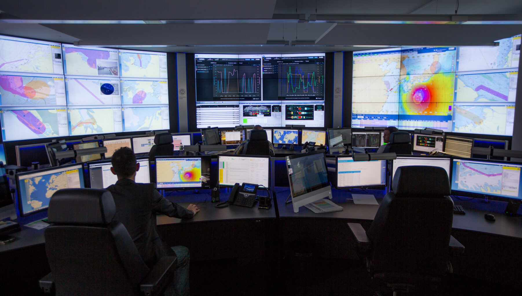Lots of screens and monitors at Carnival Corporation's global fleet operations centre.