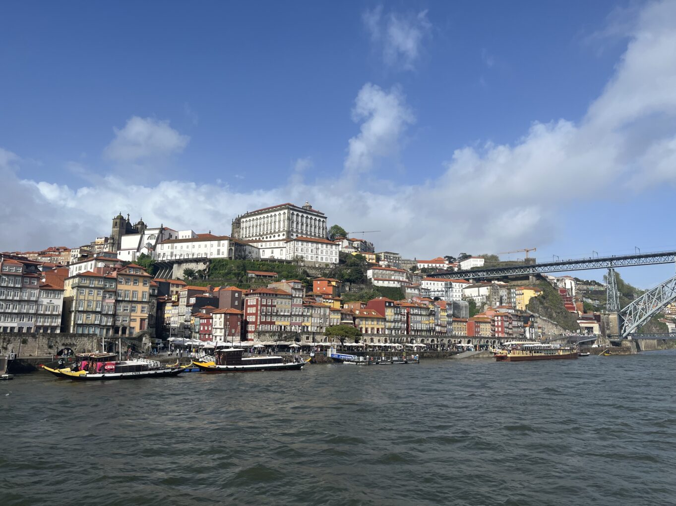 The city Porto with buildings and bridges