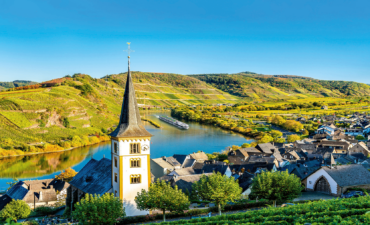 Scenic on the Moselle River with castles and rolling hills