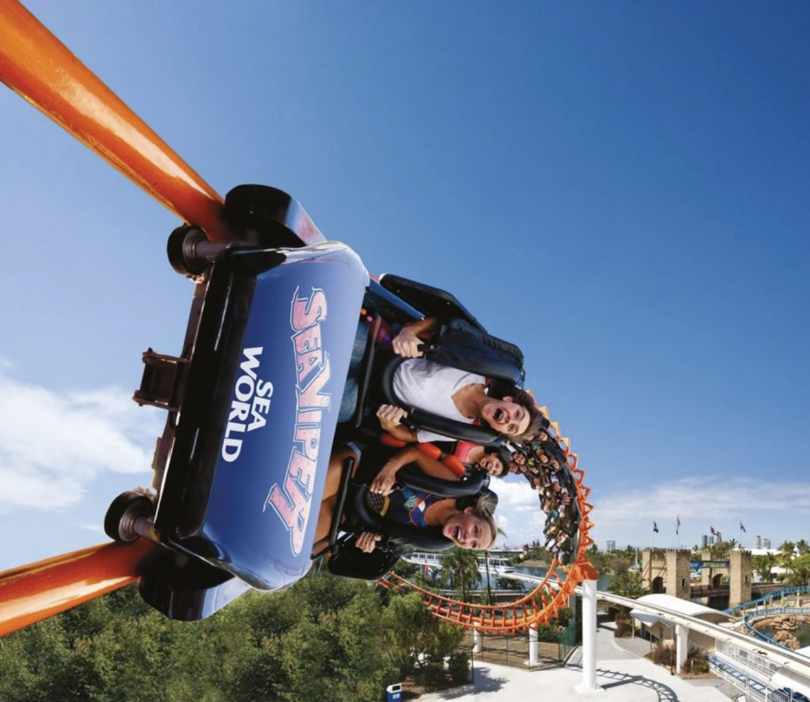 People on a the Sea Viper rollercoaster in Sea World