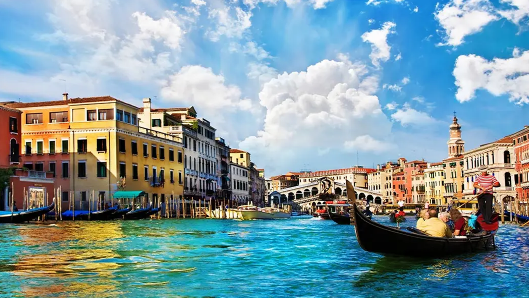 The waterways of Venice with a gondola