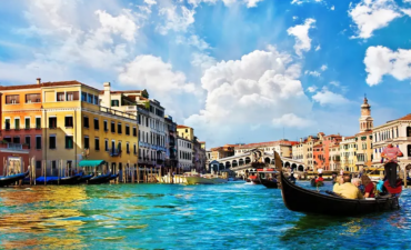 The waterways of Venice with a gondola