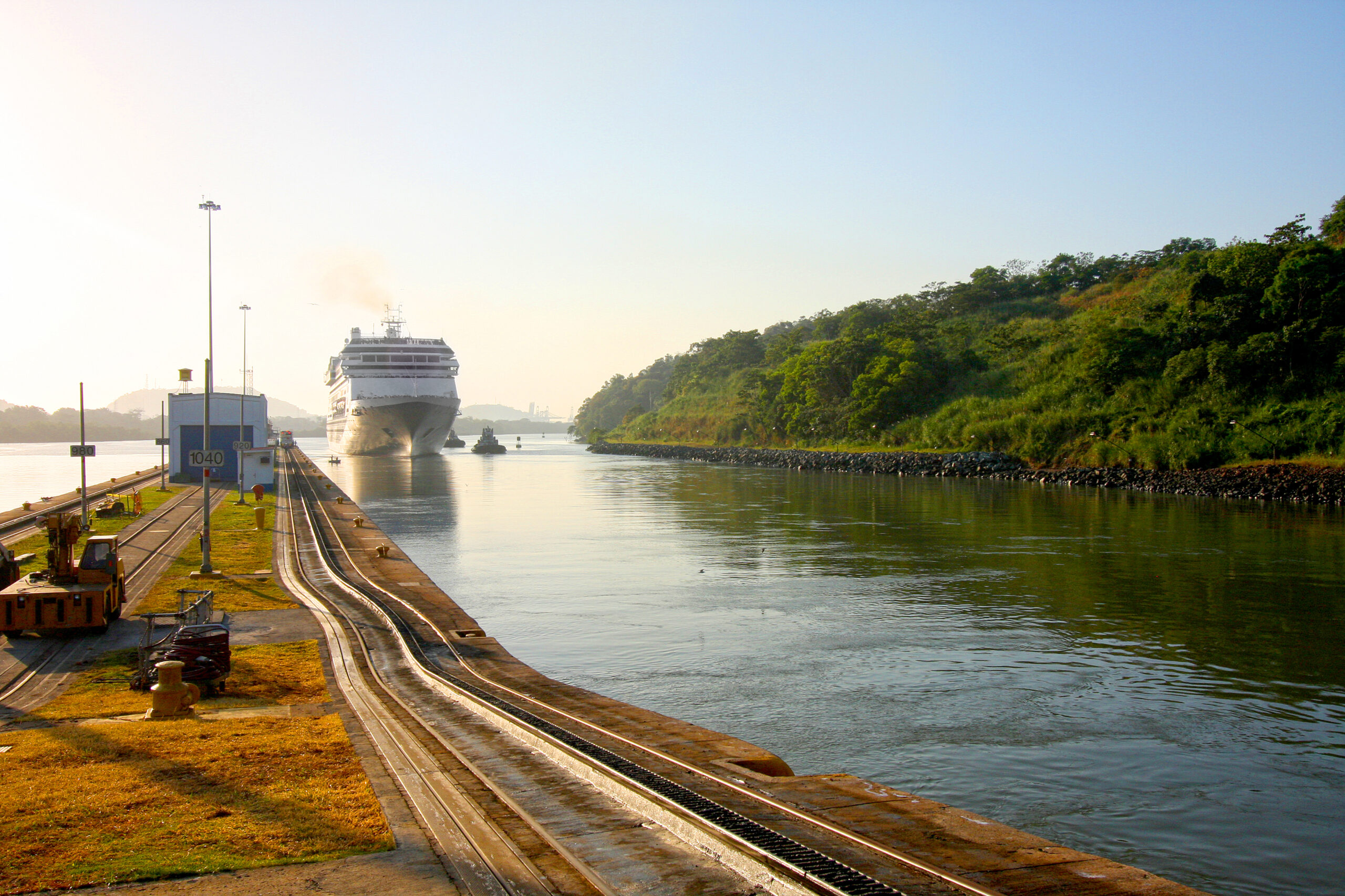 Cruise ship enters the Miraflores lock in the Panama Canal
