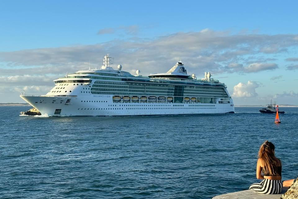 Brilliance heads into Newcastle for repairs. Photo: Royal Caribbean Australian Cruisers, Dylan Steel