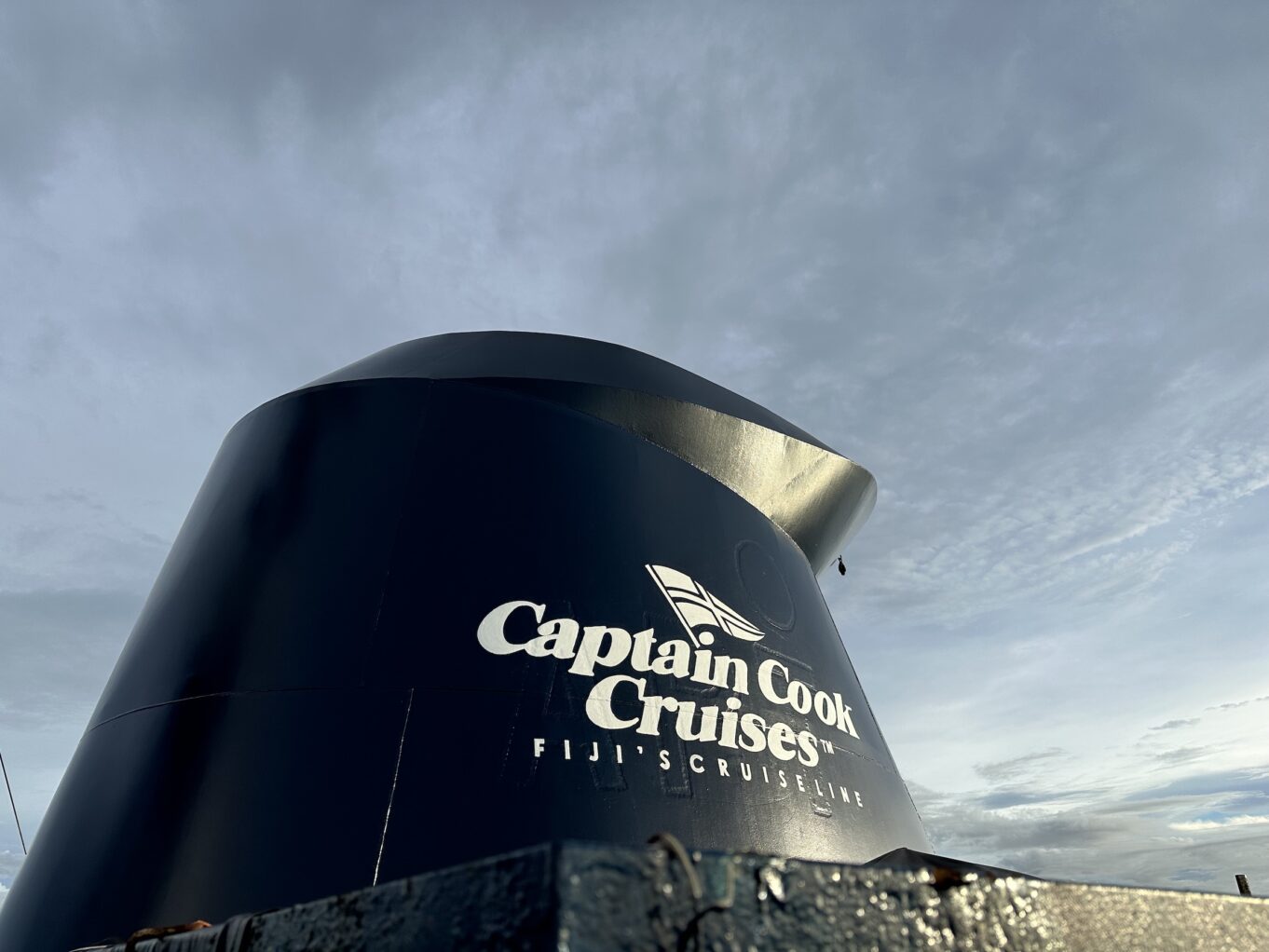 The funnel of Caledonian Sky the new ship for Captain Cook Cruises Fiji.